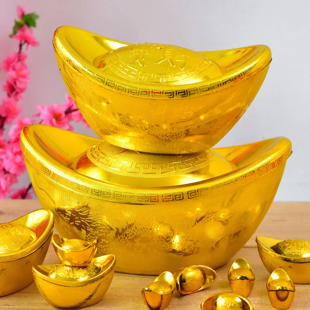 

12 Pcs Accessories Gold Ingot Ornament Travel Golden Plastic Bars Props Rewards