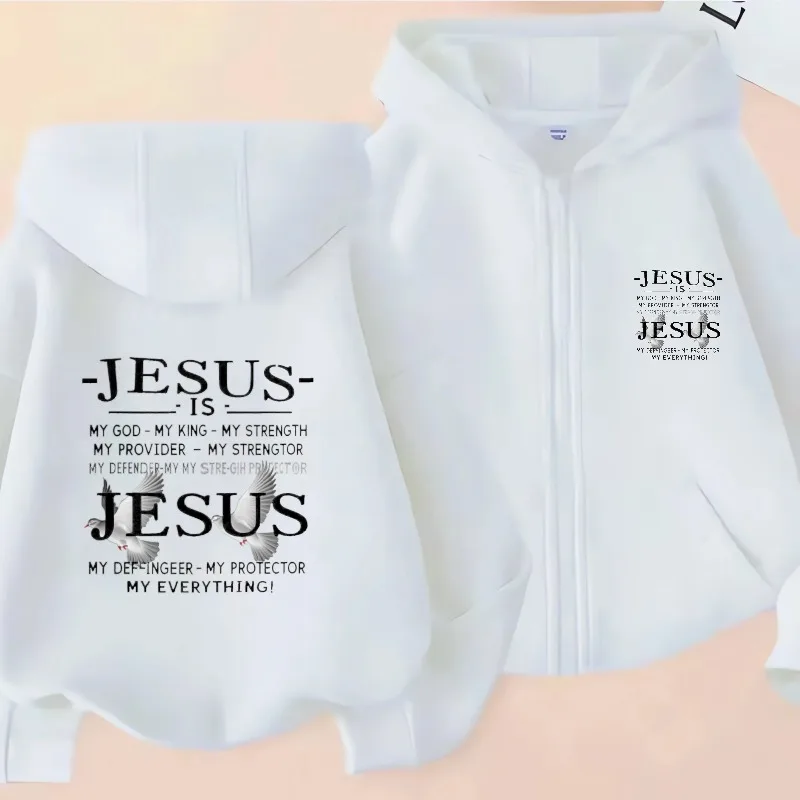 سترة رجالية بغطاء للرأس سوداء يسوع هو مخلصي قوي حاميتي مطبوعة دينية مسيحية بغطاء للرأس لأسوأ الكنيسة #3