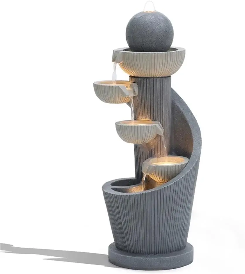 Modern Indoor Garden Fountain Waterfall With Lights Resin Cascading Decor