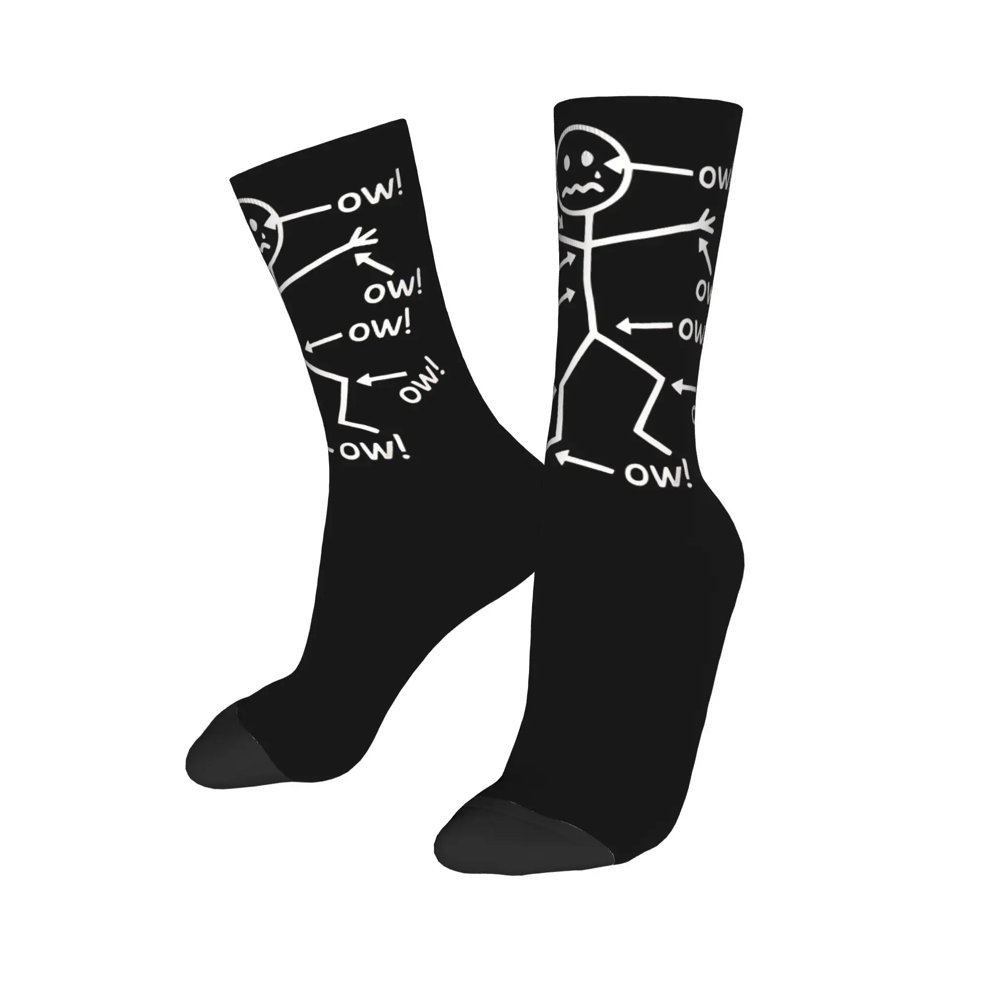 Ow Ow Ow Ow Saying Body Pain Character Socks Men's Women's Polyester Funny Happy  Socks Crazy Spring Summer Autumn Winter Socks