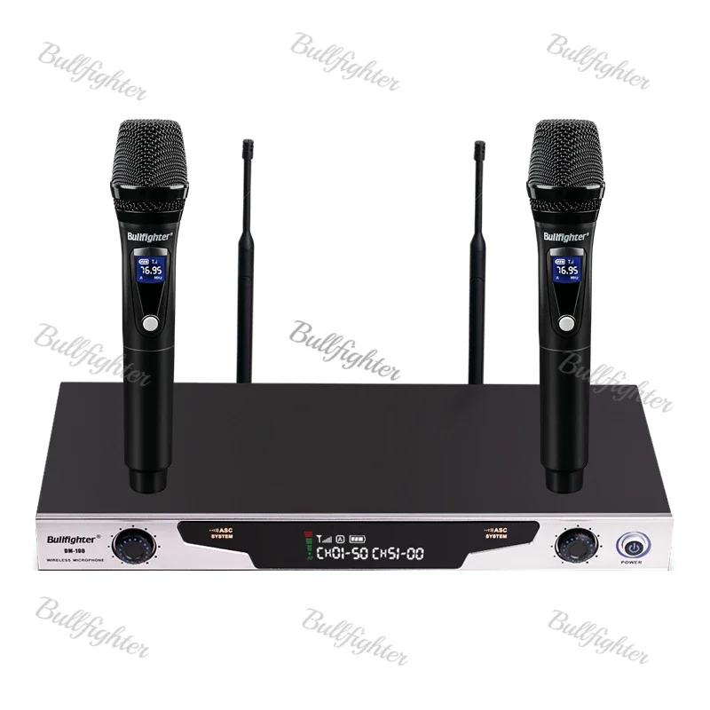 Bullfighter Professional Wireless Microphone One To Two U-Segment Receiver Microphone for Home Karaoke Performance Stage Meeting