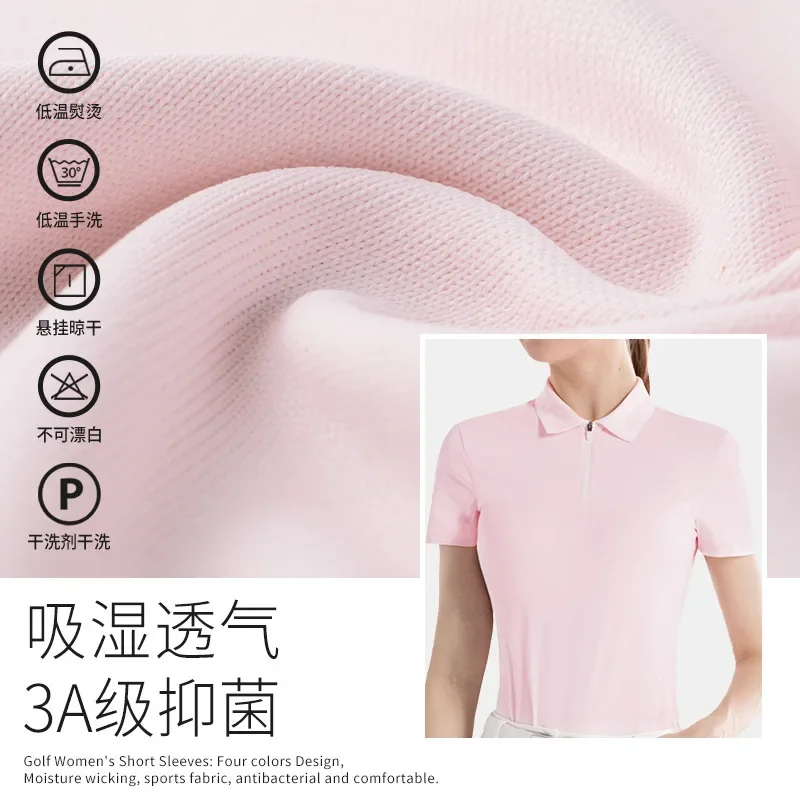 Pgm-女性用通気性ゴルフTシャツ、半袖トップ、夏服、ポロ