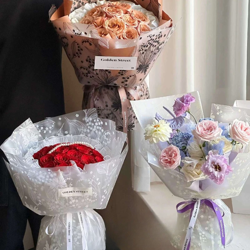 Translucent Printed Packing Paper Festival Flowers Gifts Decorative Paper Plastic Waterproof Flower Shop Bouquet Diy Craft Paper