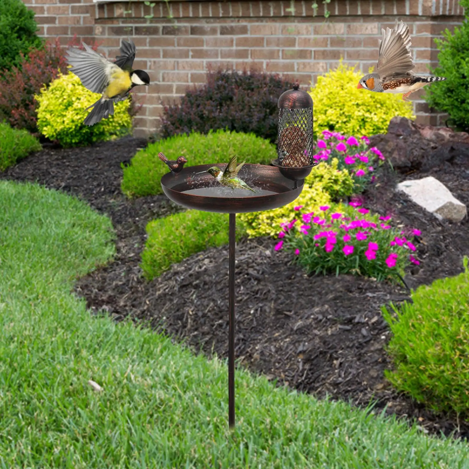 

Bird Bath Decor Ornament with Stake Iron SPA Birdfeeder Garden Birdbath Bowl Bird Feeder for Outdoor Birding Yard Lawn Courtyard