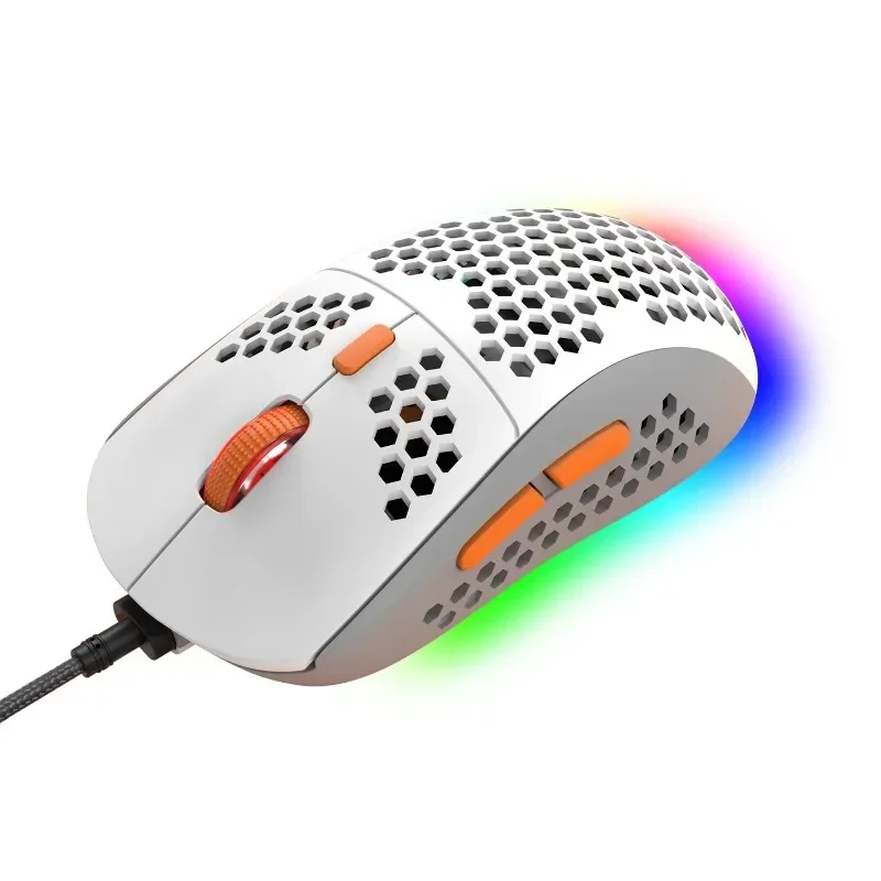 Para m8 ergonômico gaming mouse legal oco para fora modelagem mouse com fio rgb iluminação leve mouse cor correspondência design