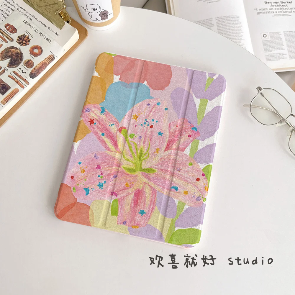 Colorful Flower Mirror New Tablet Case For iPad Pro 11 12.9in 13 M4 9.7 10.2 5/6th 7/8/9 10 11th MINI 6 7 Air 5 6 7 Trifold Case
