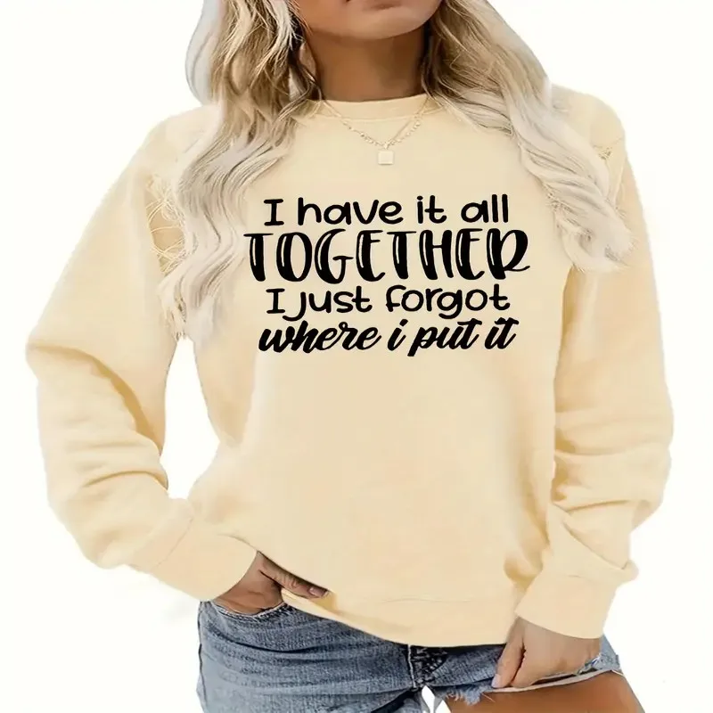 

Осенне-зимняя одежда, толстовка, женская, больших размеров, черный, с художественным текстом, с круглым вырезом и длинными рукавами, модный удобный топ