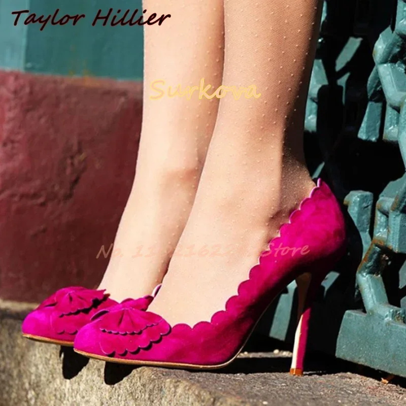 

Rose Red Bow High Heel Women'S Shoes Pointed Toe Stiletto Shallow Mouth Frosted Pumps Mules Ladies Elegant Casual Party Pumps 46