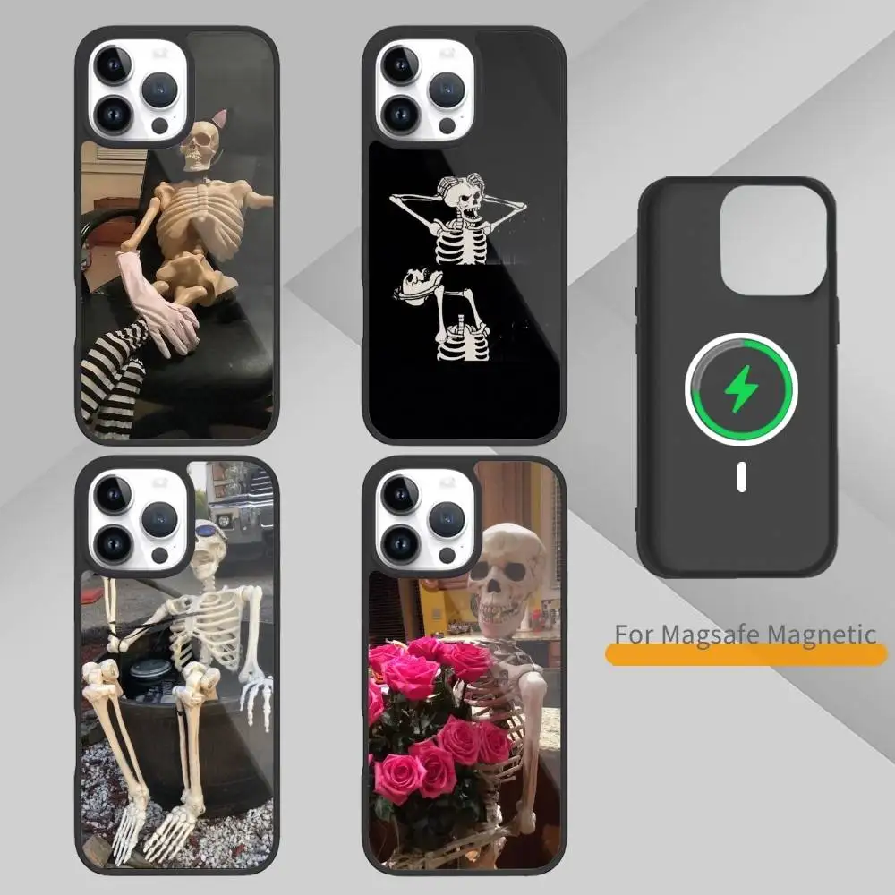 

skeleton poses Funny s-Skeleton Phone Case For iPhone 14,16,15,13,17,12,Plus,Pro,Max Magnetic For Magsafe Frosted Cover