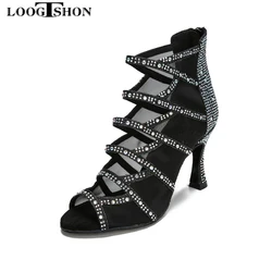 LOOGTSHON heel shoe For Women Salsa Dance Shoes Woman Sandals With Platform Silver Dance Shoes Rhinestone Indoor performance