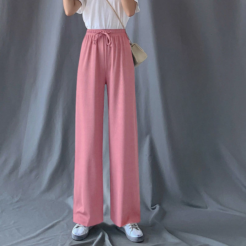 

2023 New Women Pants Trousers Ice Silk Wide-Leg Pants Thin Loose-Fitting Mopping Pants Slimming Large Size Casual Pants