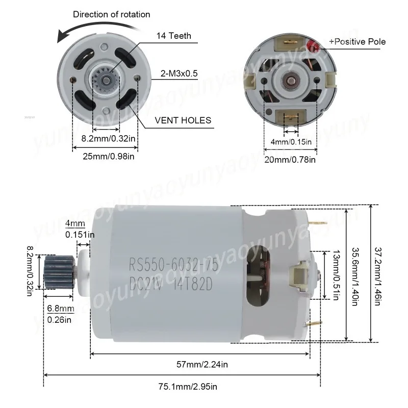 RS550 Micro DC Motor 21V 25000RPM Reciprocating  Charging Hand Saw Electric Drill 8.2mm14 Teeth Electric Brush