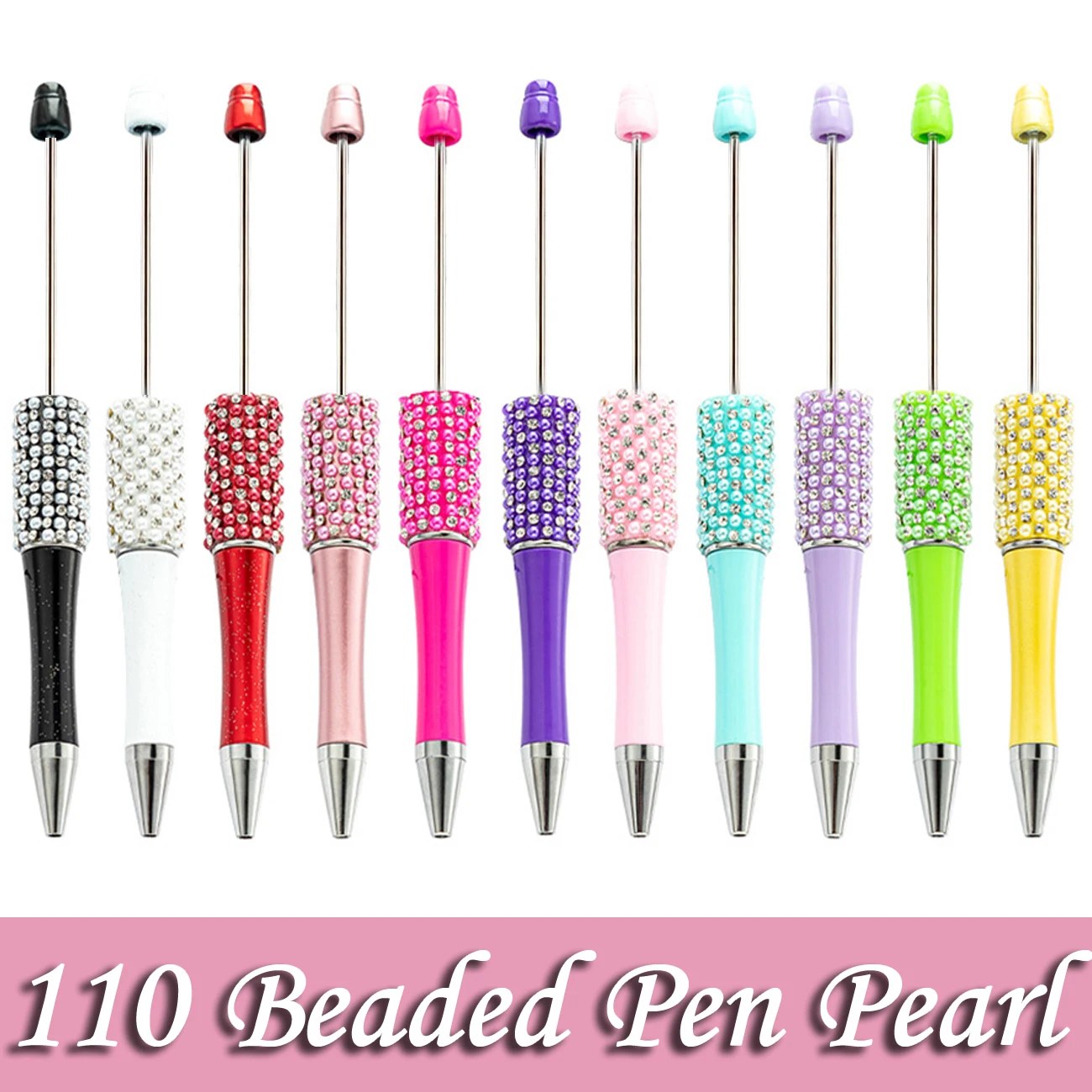 110Pcs Diamond Bead Pen Wholesale Creative DIY Handmade Sticker Set Diamond Beaded Ballpoint Pens Advertising Gift Pen