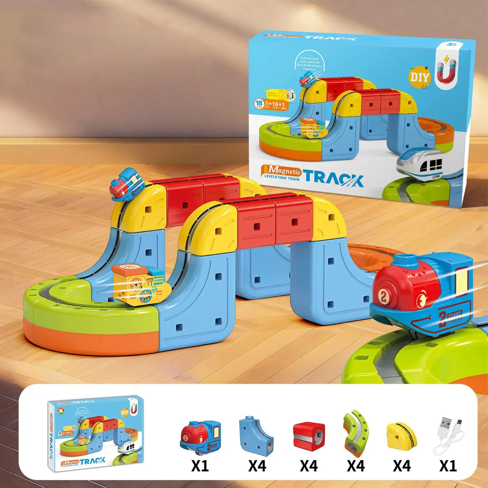 

Magnetic Train Set Toys 18 Pieces Wooden Railway Track Construction Educational Building Toys for Kids Children Boys Girls Gift