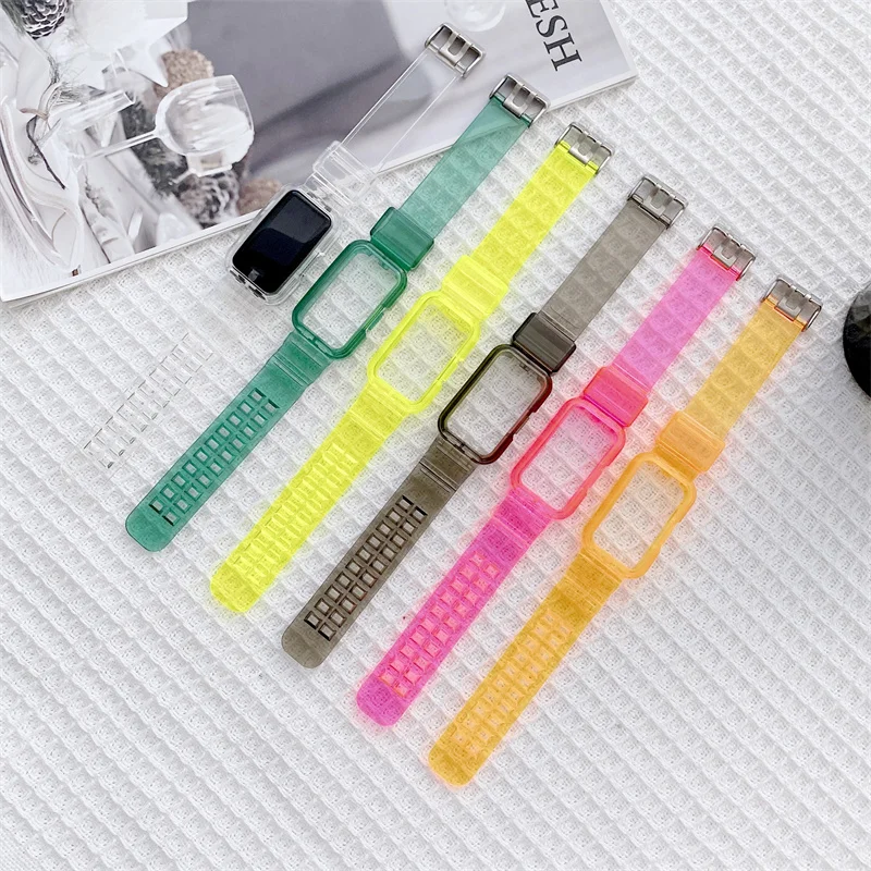 Transparente Silicone Strap e Case para Huawei Banda, Pulseira de Substituição, Pulseira de Honra, Protector Case Acessórios, 6, 7