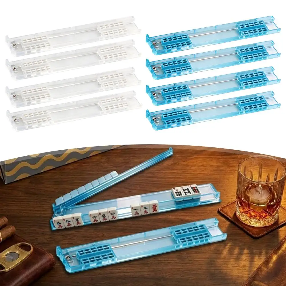

4Pcs Acrylic Mahjong Push Ruler Transparent Anti-slip Design 4 Colors Optional 18 Inch Mahjong Tile Holder With Gift Box