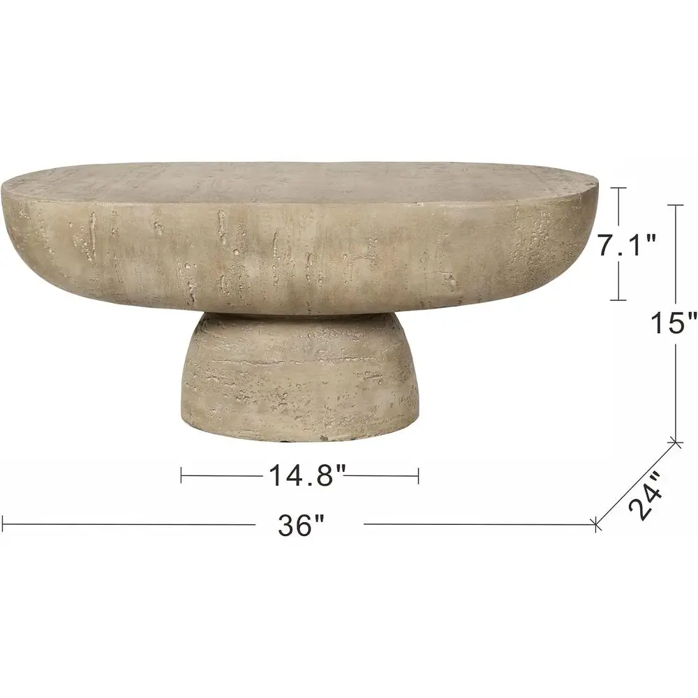 36 Cream Travertine Concrete Oval Coffee Table - Indoor/Outdoor, No Assembly Required