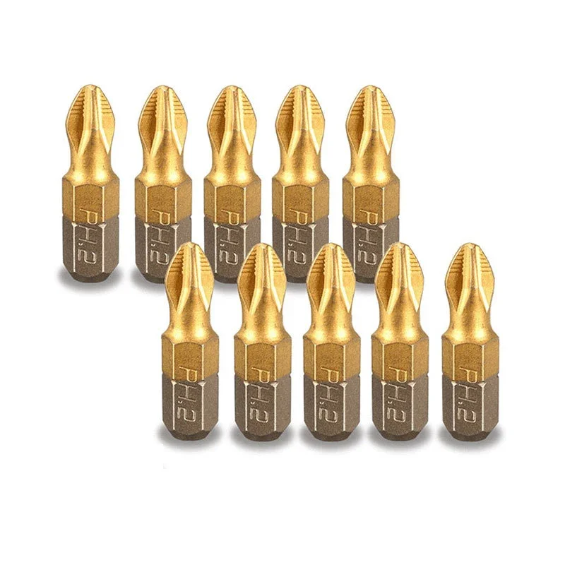 5/10pcs Anti Slip Electric Screwdriver Bits 1/4 Hex Shank Titanium Coated Screwdriver Bits PH2 Magnetic Electric Screwdriver Bit