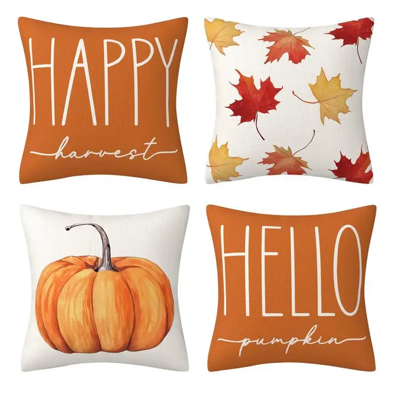 Fall Decor Pillow Covers 18 X 18 Inches Hello Fall Pumpkin Throw Pillow Covers Set Of 4 Pumpkin Maple Throw Covers Hello Fall