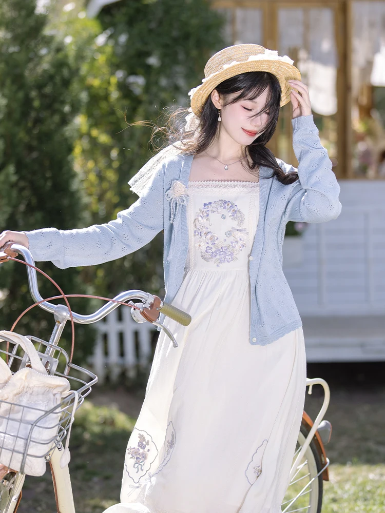 

Chuan Dai Shiguang Knitted Open Cardigan Loose V-neck Multi-color Floral Button Women's Hanfu Spring 2026 Casual Fashion