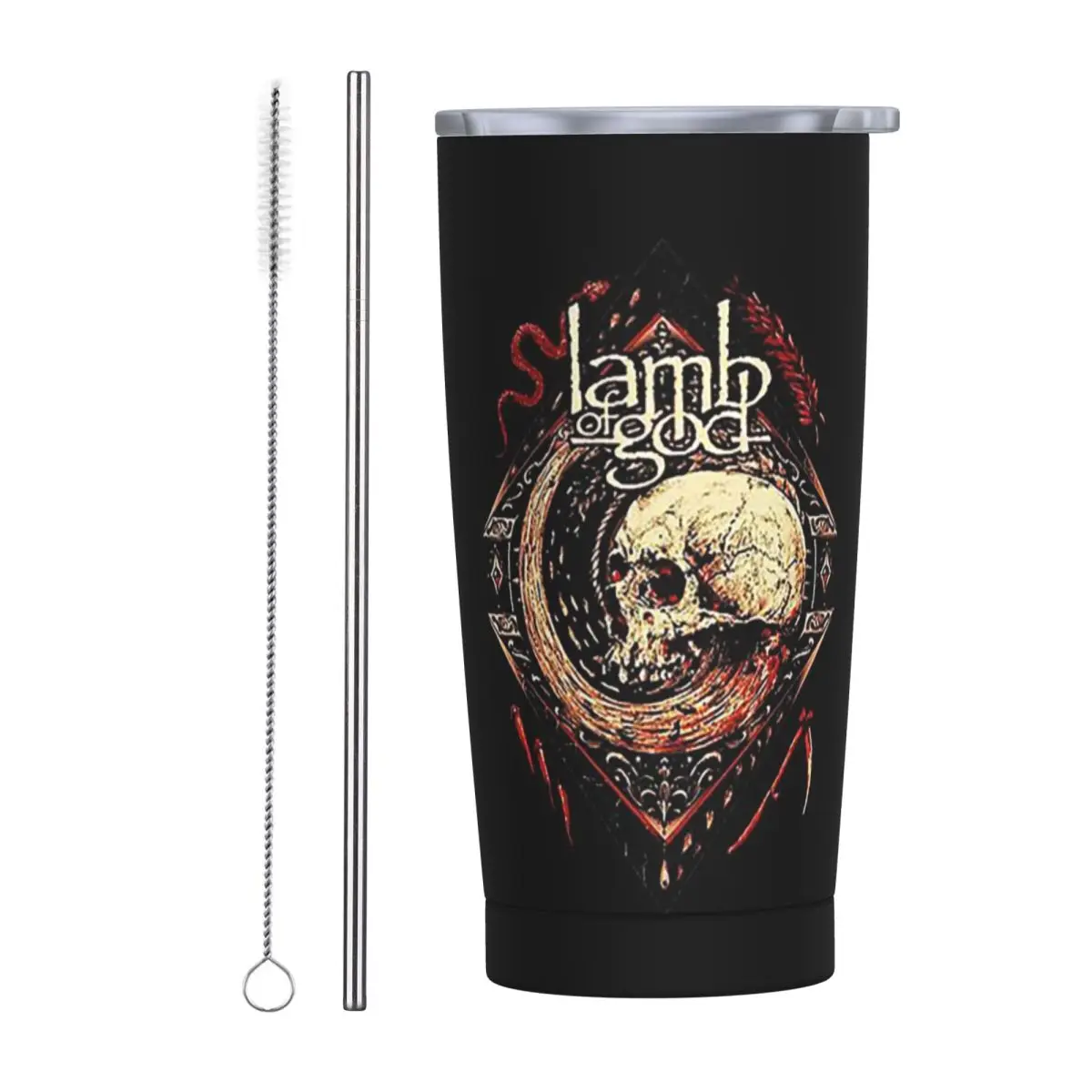 Black Metal Lamb Of God Stainless Steel Tumbler Vacuum Insulated Mugs Thermal Cold Cups Straws With Lid 20oz