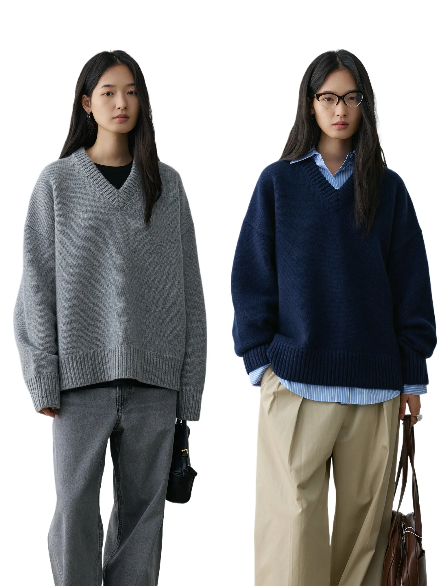 

R0W star preference 9 line thickened knock heavy Consinee pure cashmere v-neck Ophelia sweater women