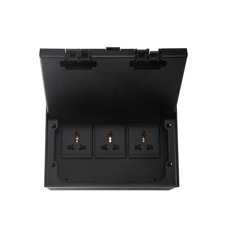 Black Stainless Steel Flip-Top Floor Socket Three-Position German Standard Power Socket Flat Embedded Hidden  3-Port 16A Socket