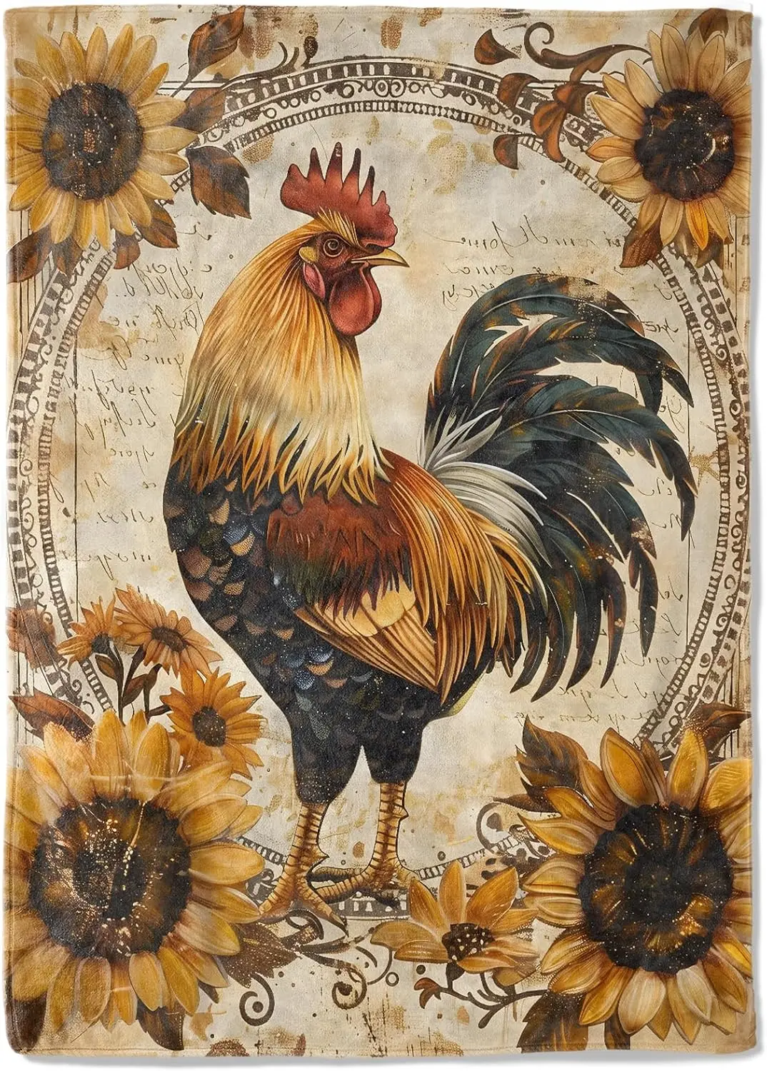 

Chicken and Sunflower Fleece Blanket - 50x60in Cute Rooster Retro Throw Blankets,Soft Cozy Lightweight, Ideal for Living Room Ho