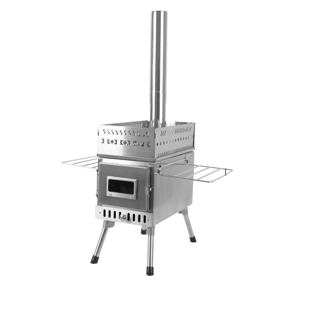 Stainless Steel Wood-Burning Stove Folding Sauna Tent Stoves with Pipe for Winter Camping Hunting Ice Fishing Picnic