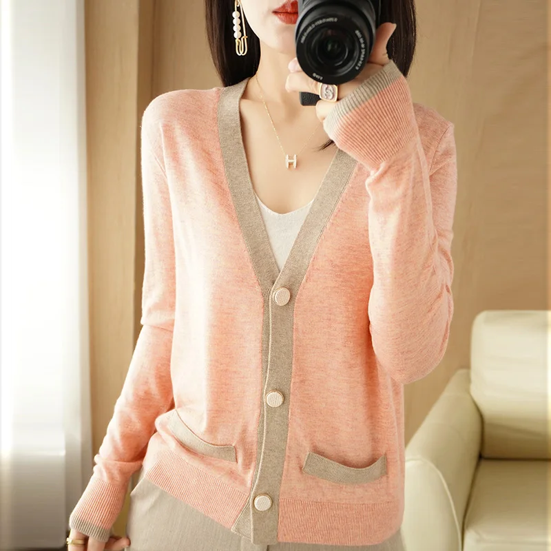 Solid V-Neck Women Cashmere thin Cardigan Sweater Single Breasted Loose Cardigan  2022 Knitted Spring Autumn New Fashion Top