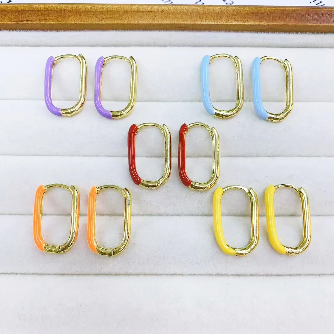 

10Pcs/Korean Cute Geometric Stud Earrings Women Fashion Creative Design Enamel Color Piercing Ear Ring Jewelry