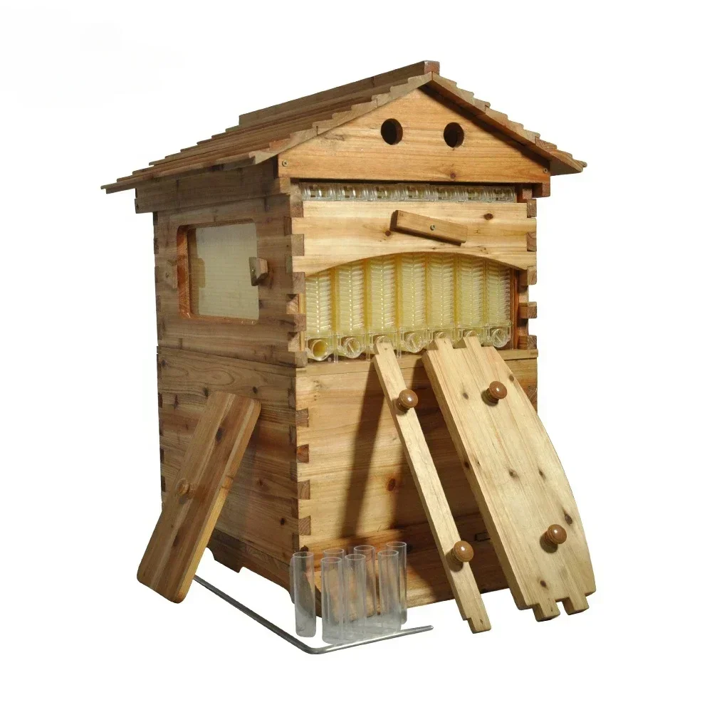 

2023 Hot Sale Wooden Bee Hive Box Honey Automatic Auto Self Flowing Beehive