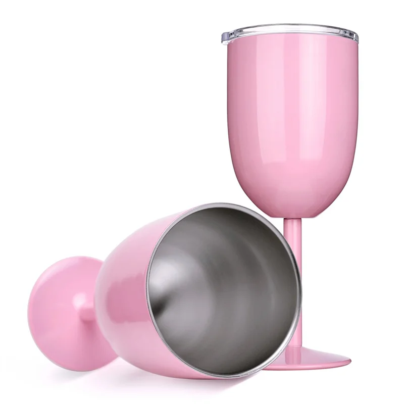 

AONEQ-4PCS Insulated Pink Wine Glasses Double Wall Food Grade Stainless Steel Travel Wine Cup With Leak Proof Lid For Adult