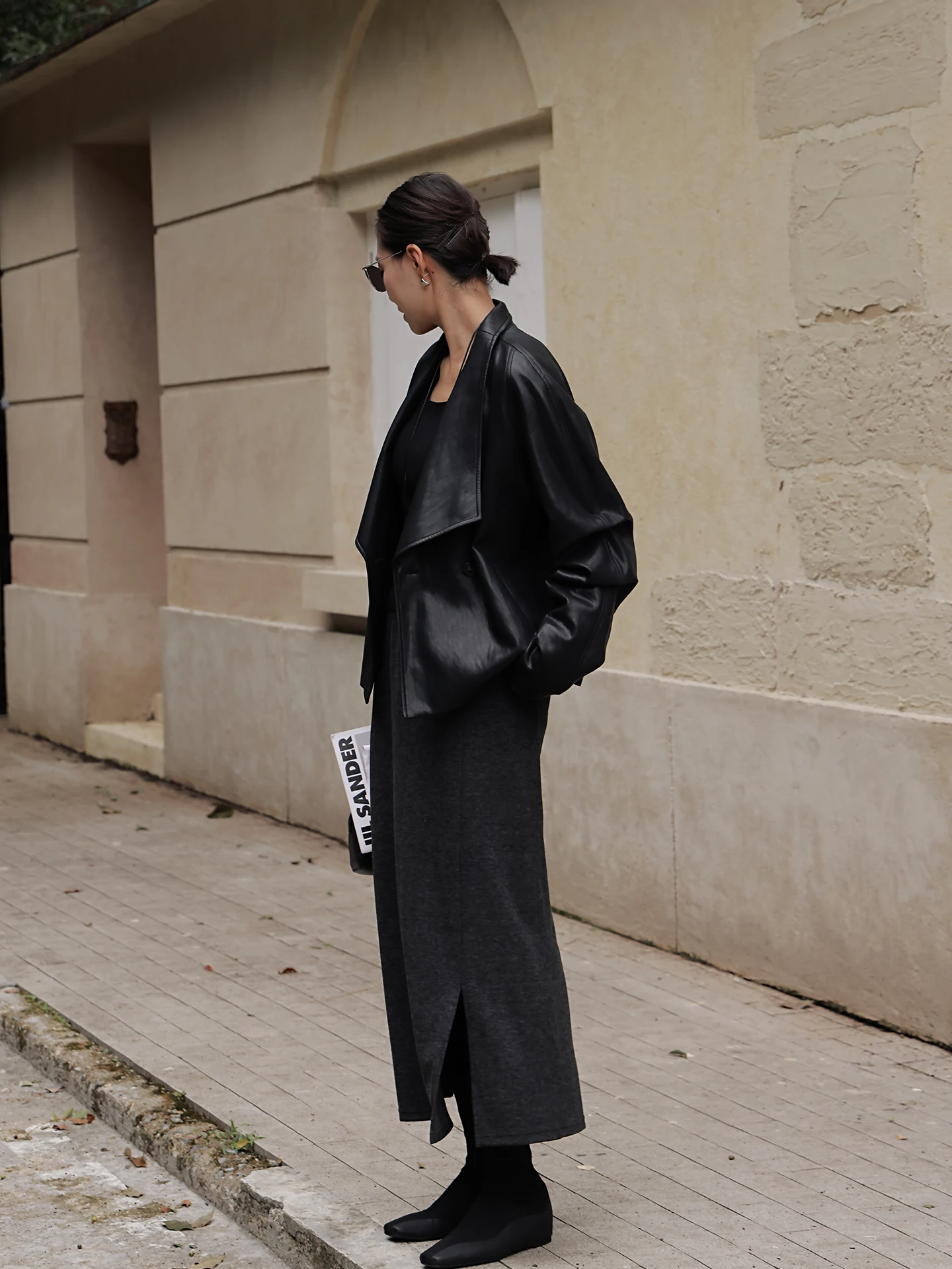 Losse PU-leren jas voor dames met schouderinzet en omgeslagen kraag, geschikt voor woon-werkverkeer, herfst, nieuw binnenkomst, buitenkleding
