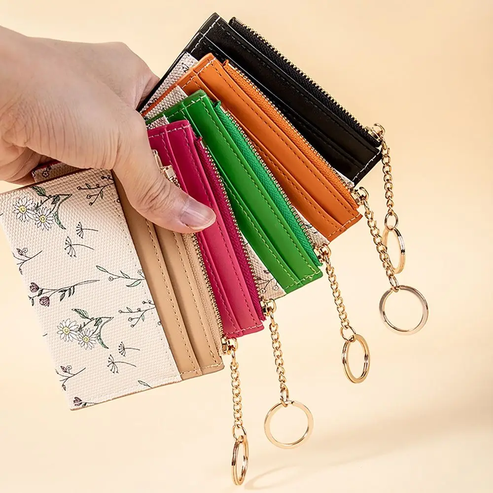 Porte-monnaie en cuir PU imprimé floral, poche zippée, porte-cartes de crédit, style INS, portefeuilles pour filles, cadeau pour étudiants