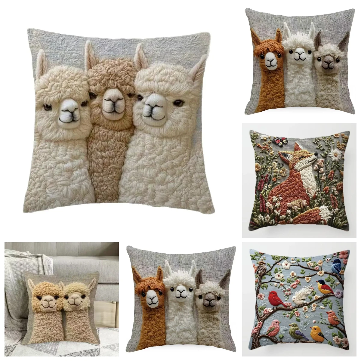 Cute Alpaca Pillowcase 45*45cm - 1PC Soft Short Velvet 2D Printed Cushion Cover for Sofa Car Headboard Decor