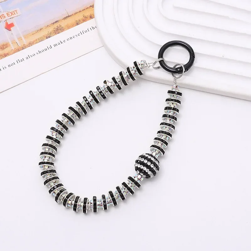 1 Pc Luxury Diamond-encrusted Wrist Chain Short Pearl Diamond Pendant Mobile Phone Case Universal Lanyard Diamond Ring Anti-lost