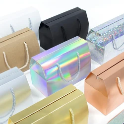 10 pieces of 20 * 10 * 13.5 cm gift box with handle string, blank paper, wedding/candy/tea/nut/biscuit/gift packaging handle box
