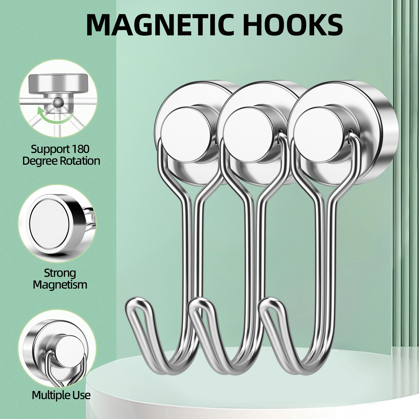 3/20pcs Silver Magnetic Hooks Cruis Heavy Duty Neodymium Rare Earth Magnetic Hangers, Extra Strong Magnets with Hook for Hanging