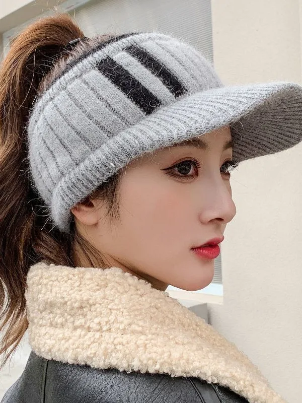 Thickened Lamb Fur Baseball Cap Empty Top for High Ponytail Autumn Winter Warm Duckbill Cap Unisex Long Brim Hat Running Cap