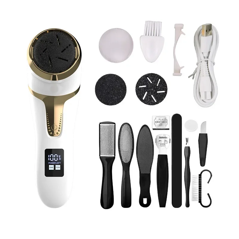 Molinillo de pies con pantalla Digital para el hogar, lijadora de pies eléctrica portátil para pedicura, herramientas de pedicura impermeables exfoliantes muertos