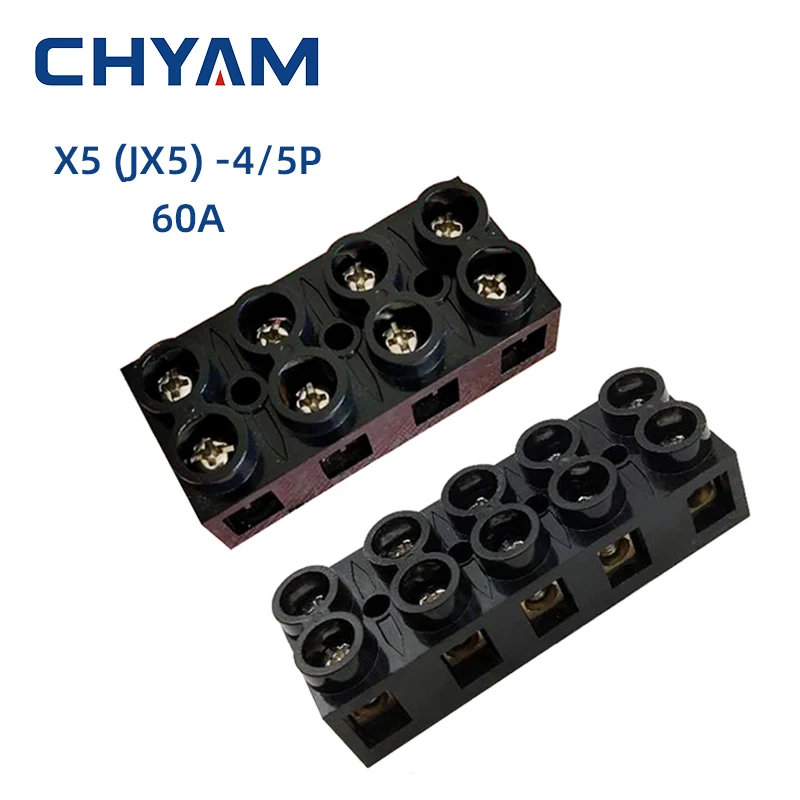 

4/5P Dual Row Black Terminal Blocks 8/10Screws X5 JX5 Series 60A Bass Fixed Type Connector Base Connection