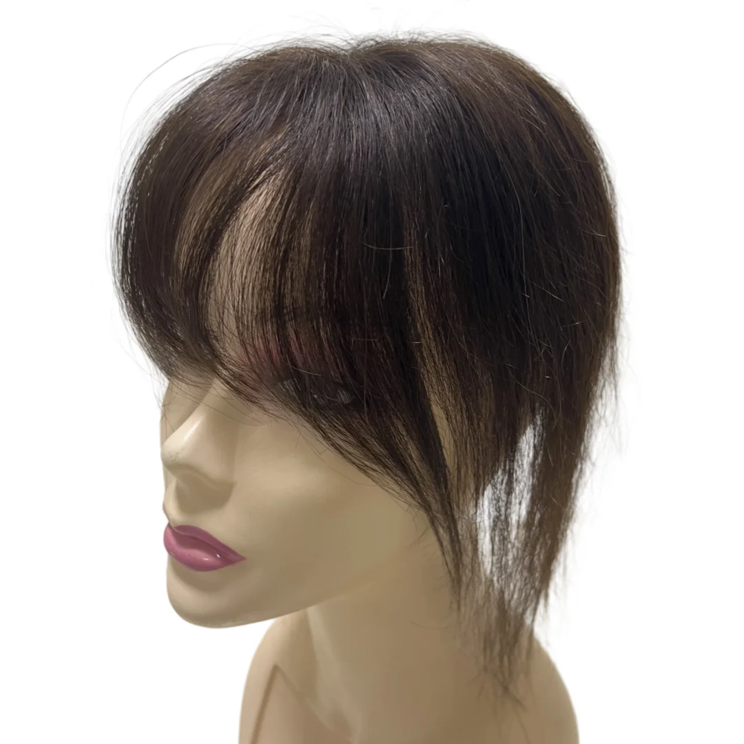 قاعدة دانتيل سويسرية شعر بشري غرة فرنسية للنساء تزيد من حجم الشعر مشبك رقيق قابل للتنفس في قطع الشعر ثلاثية الأبعاد هامش هوائي 10 بوصة #3