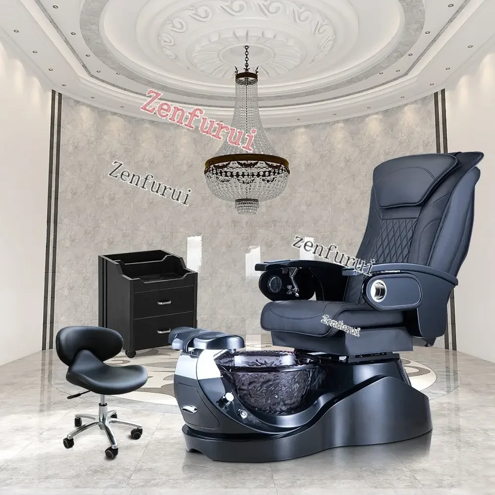 Shiatsu Logic Pedicure Chair Black  Tub W/Discharge Pump Pipe-less Whirlpool System Pedicure Spa Chair Set