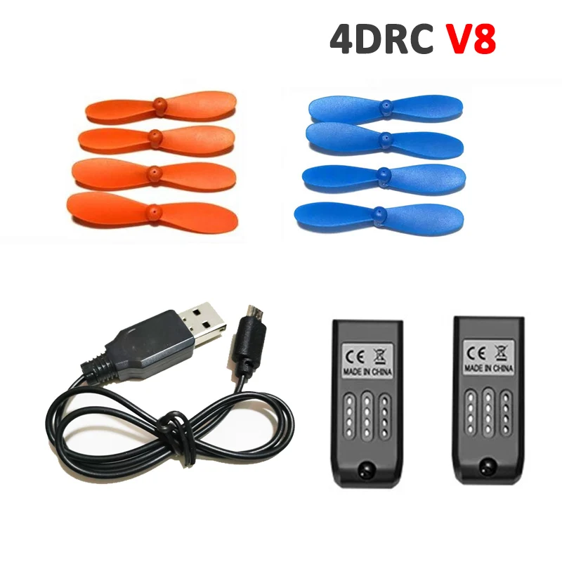 4DRC V8 Mini RC Drone Spare Parts 3.7V 650mAh Battery USB Charger Propeller Props Maple Leaf Blade 4D-V8 Replacement Accessory