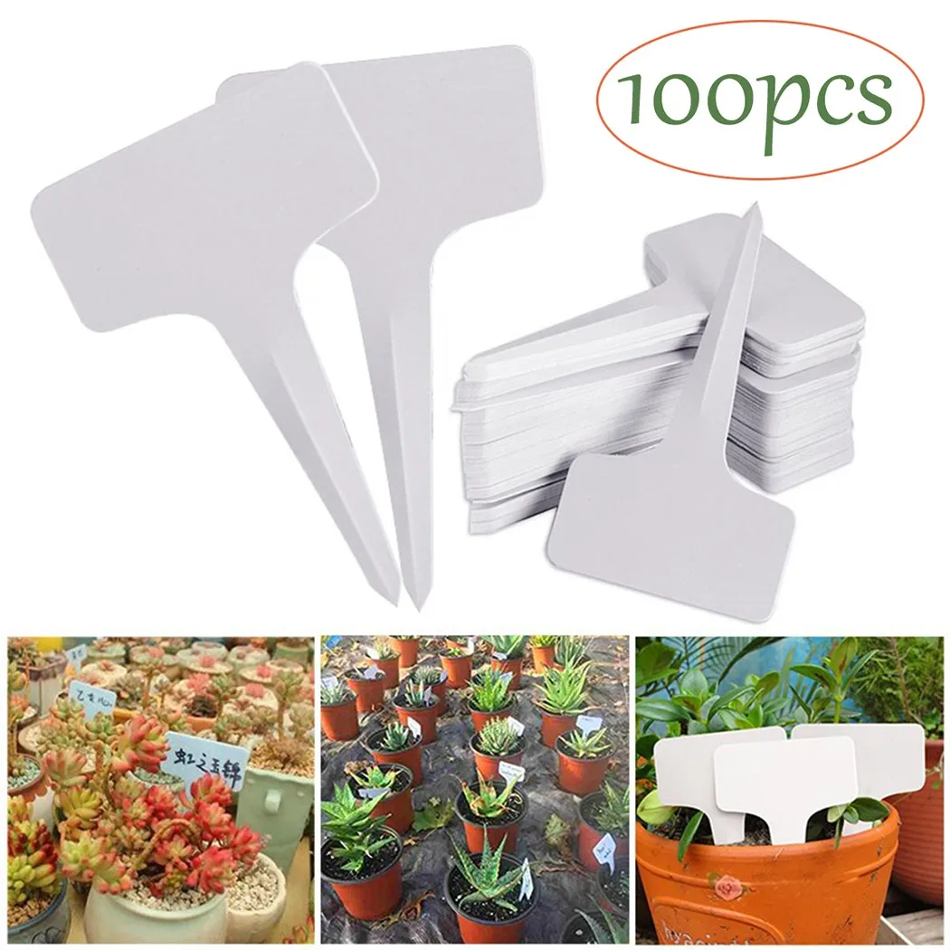 

100pcs White Plastic PVC Plant T-type Tags Markers Nursery Garden Labels Seedling-Tray Pots Decoration 6x10cm