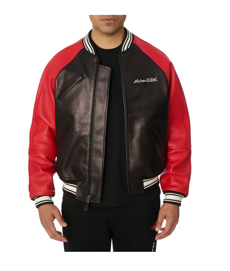 Avirex Nieuw Europa Antiek Schapenvacht Honkbal 100% Echt Leer Varsity Jacket Geborduurd Logo Mode Amerikaanse Maat Heren Jas Top