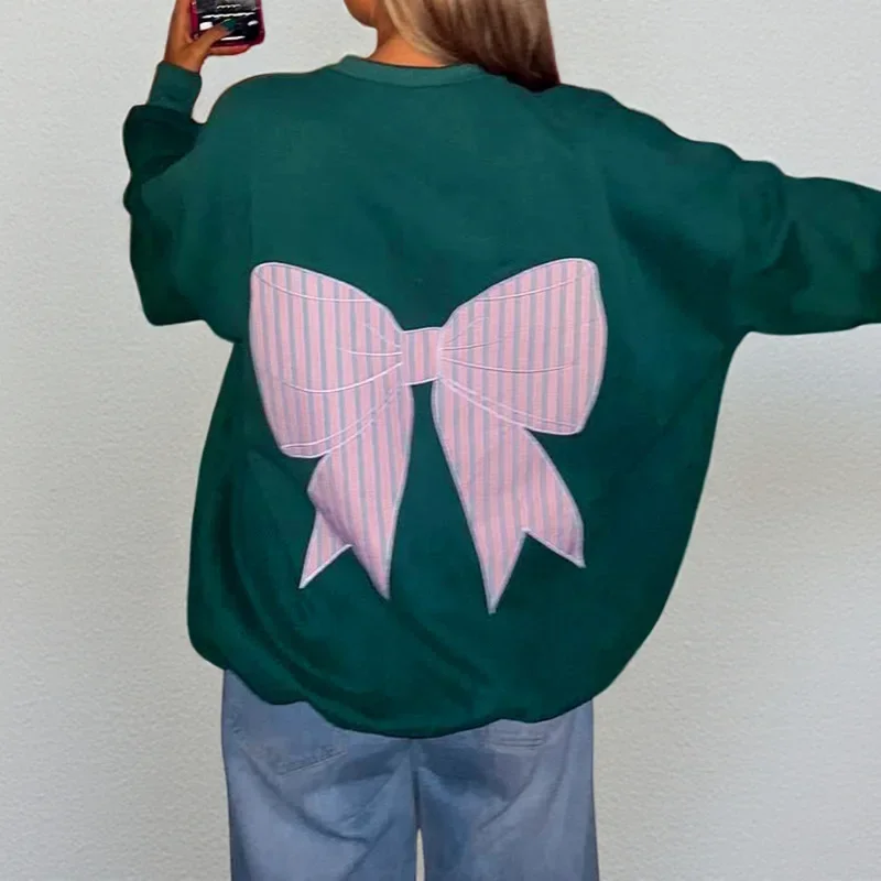 

Women's Bow Detail Hoodie Long Sleeve Pullover with Tie Front Loungewear Sweatshirt Cute Casual Fall Winter Outerwear