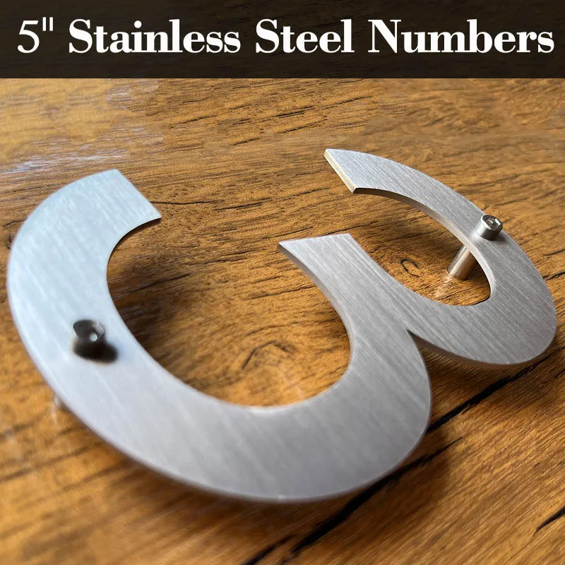 5 in. Stainless Steel House Number 0 To 9 Outdoor Floating Metal Doorplates Address Signs 127mm Big Size Exterior Door Numbers