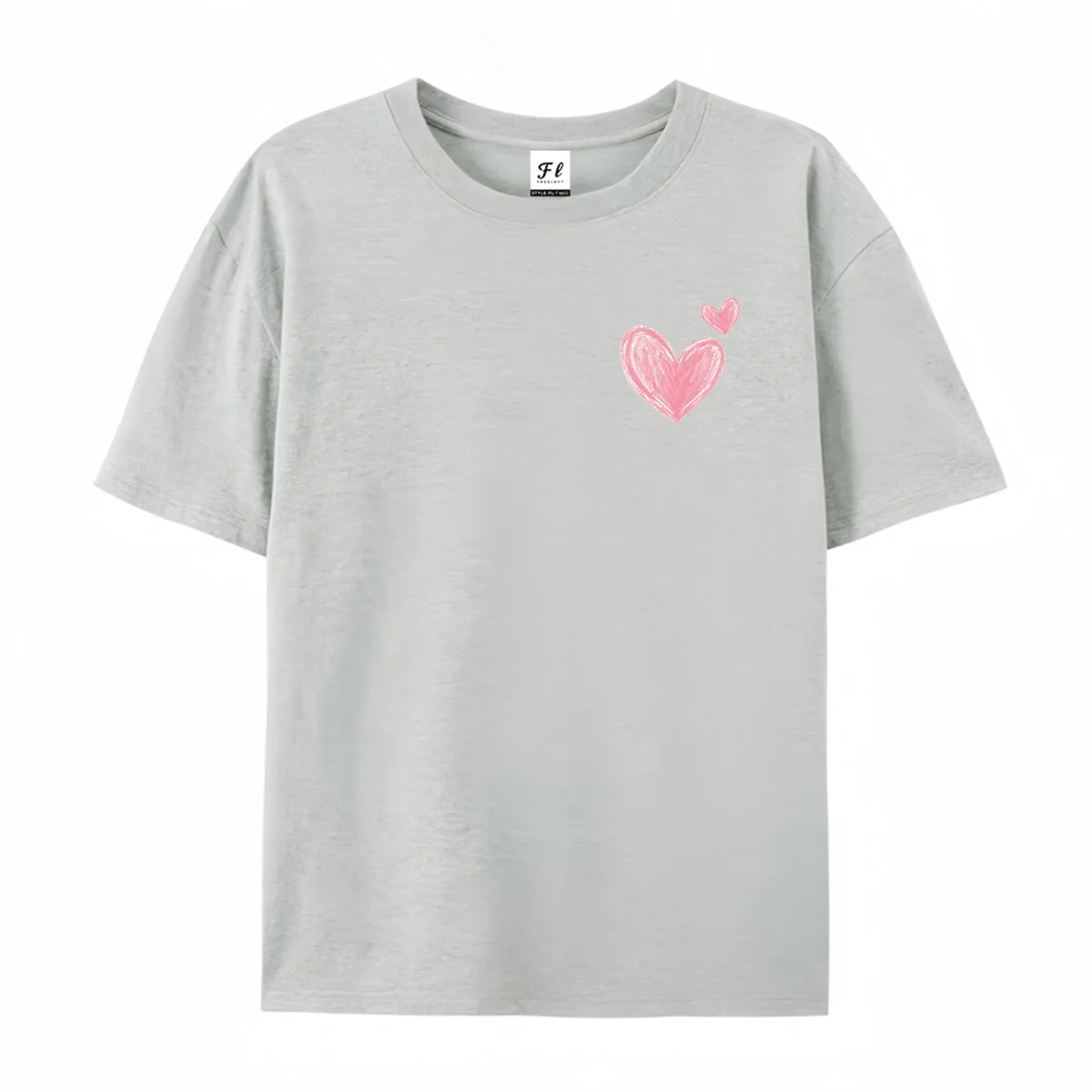 Minimalist Pink Hand Drawn Heart T-shirt Cute Doodle Two Hearts Left Chest Graphic Tee Simple Casual Love Shirt for Women, Val
